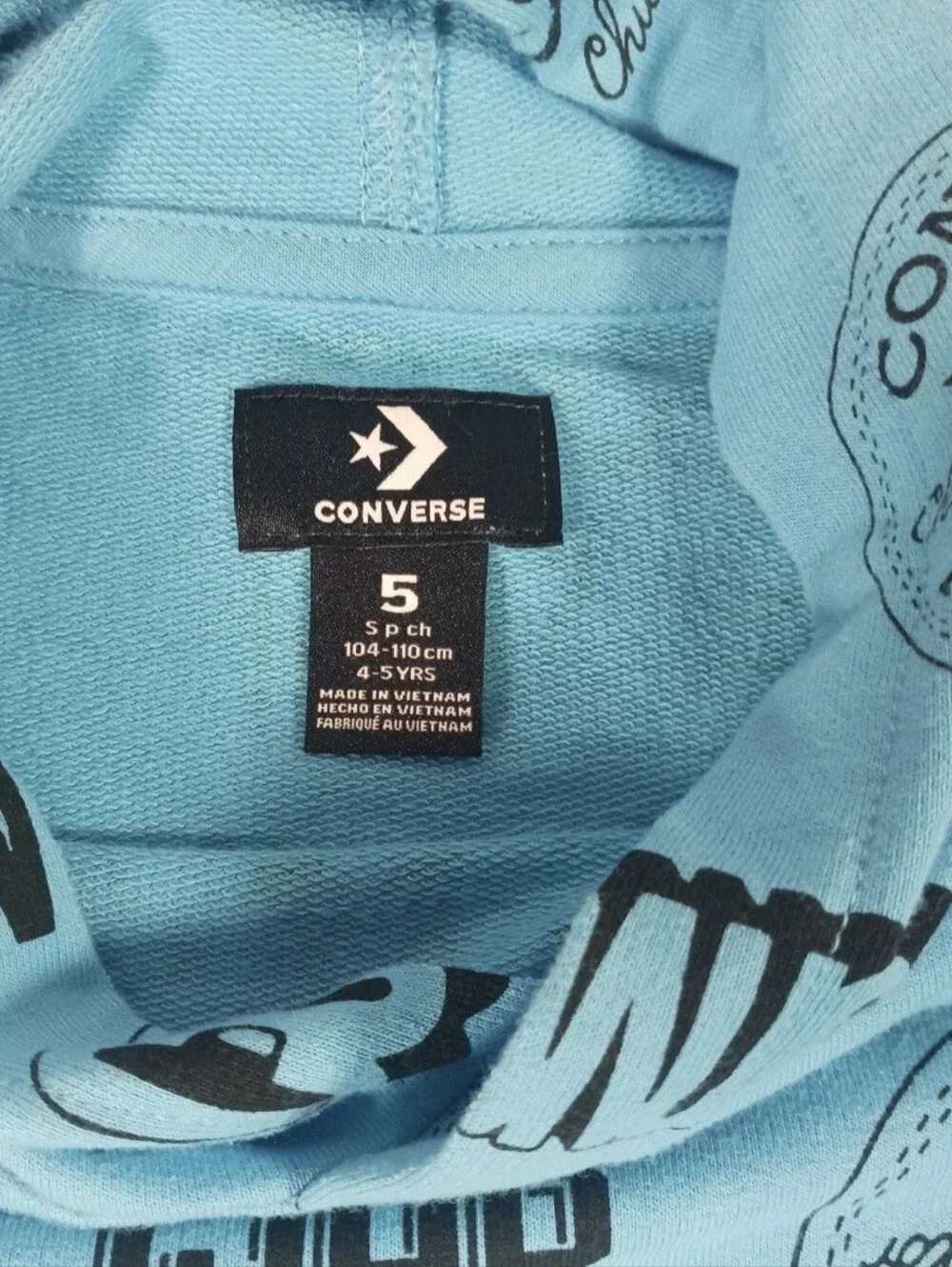 Converse Chuck Taylor Child's Sz 5(S) 4-5 Yrs All-Over Print Hoodie, Blue